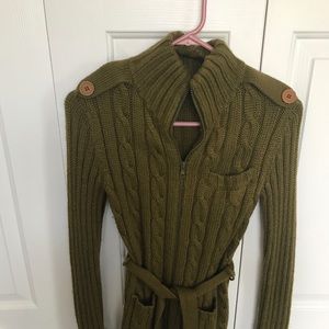 Green military style tie sweater